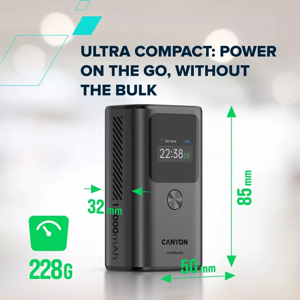 Powerbank CANYON OnPower 130 30W 10000mAh Dark Grey (CNS-CPB130DG) Тип акумулятора Li-Pol