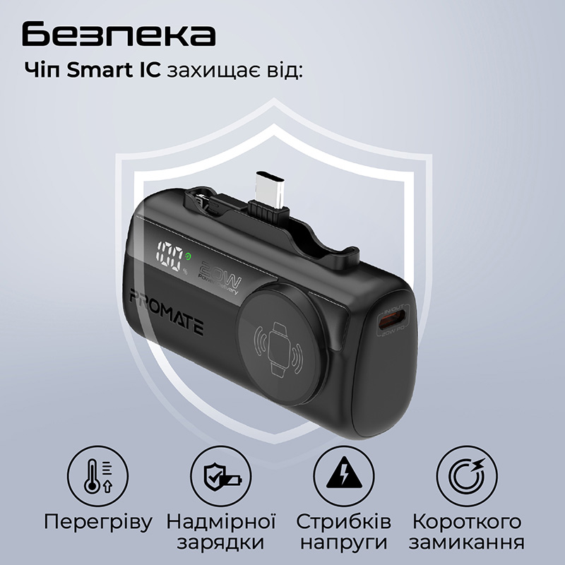 Powerbank PROMATE 5000mAh 20W (powerup-trio.black) Тип аккумулятора Li-Ion
