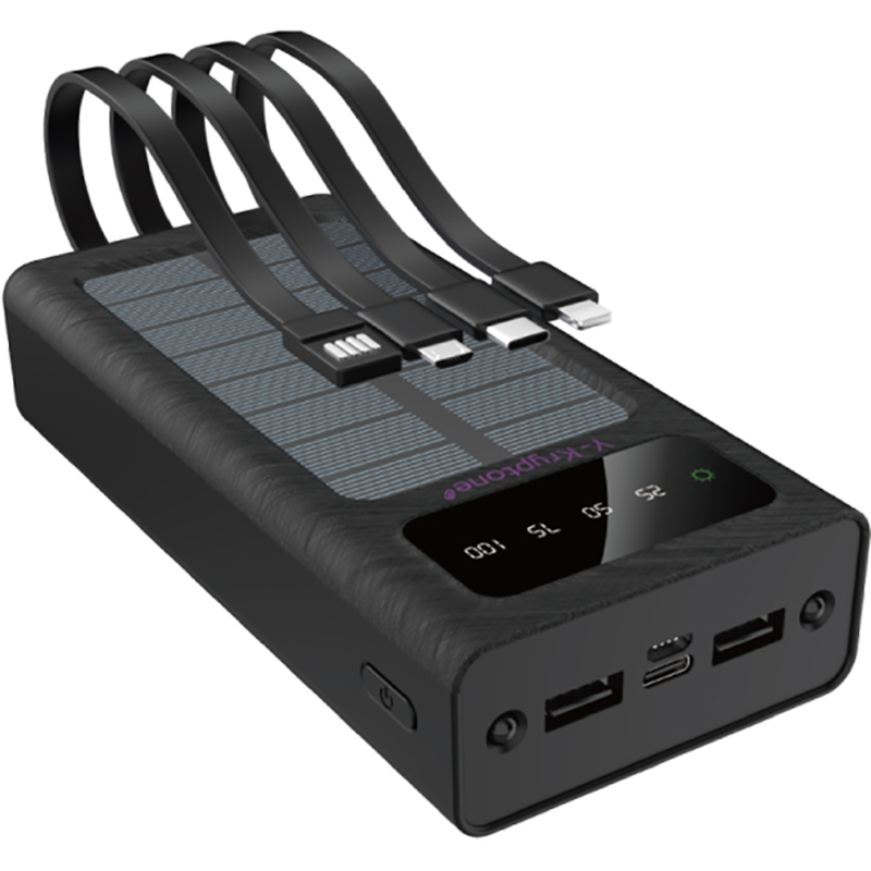 Powerbank Y-KRYPTONE S-02 SOLAR CHARGE LED Light 20000 mAh CABLE Black (YK-S02SLC-B)