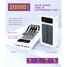 Powerbank Y-KRYPTONE S-02 SOLAR CHARGE LED Light 20000 mAh CABLE White (YK-S02SLC-WH)