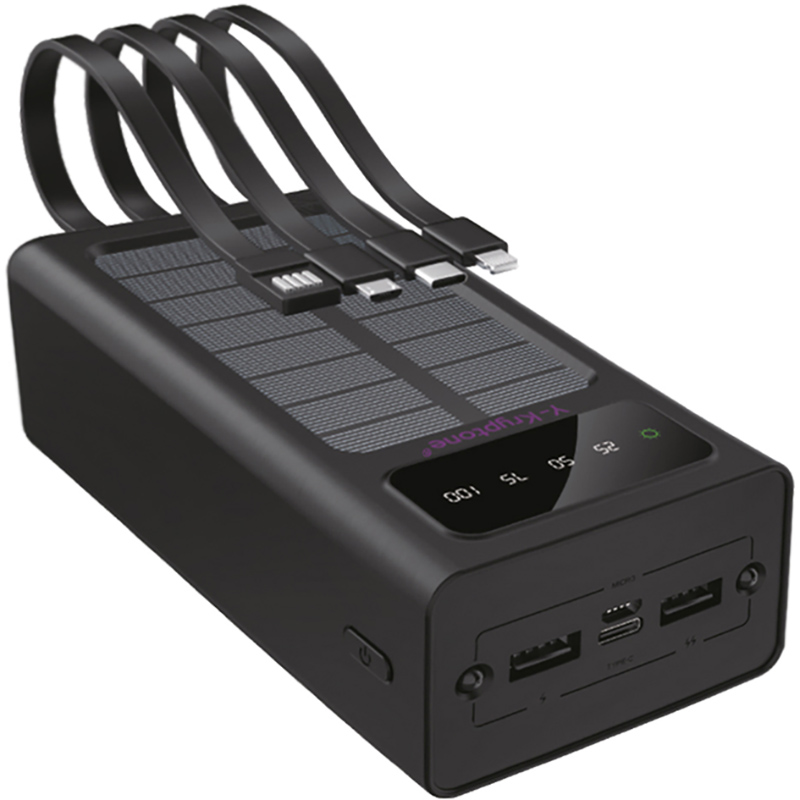 Powerbank Y-KRYPTONE S-03 SOLAR CHARGE LED Light 30000 mAh CABLE Black (YK-S03SLC-B)