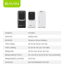 Powerbank BAVIN PC1030S 20000 mAh White (Y-PC1030S WH)
