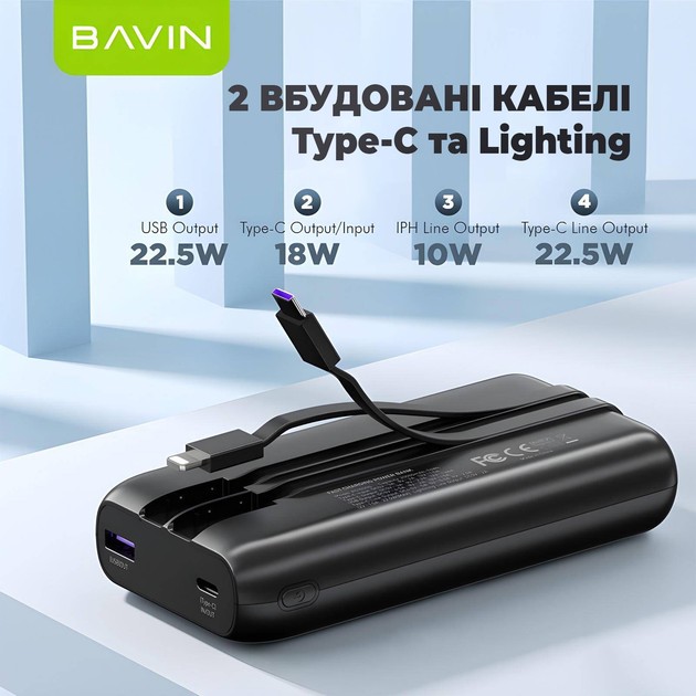 Зовнішній вигляд Powerbank BAVIN PC1030S 20000 mAh White (Y-PC1030S WH)