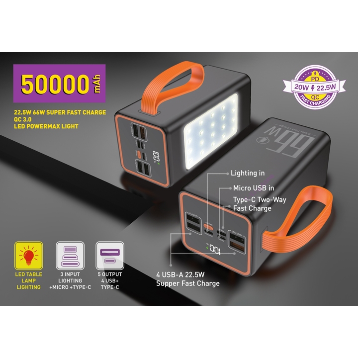 Powerbank Y-KRYPTONE GT-52 50000 mAh Black (YK-GT52L-B) Комплектация  Powerbank; Зарядный кабель USB - USB Type-C