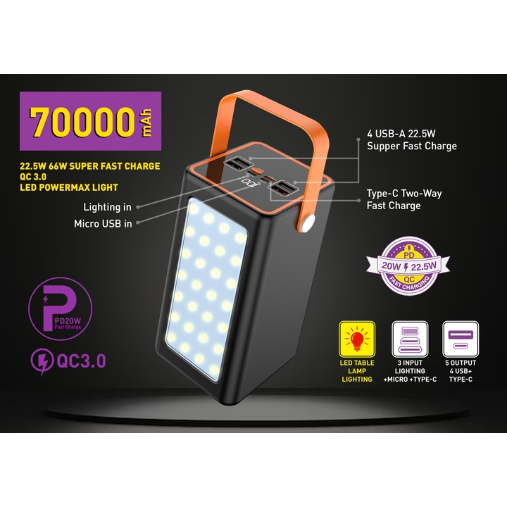 Powerbank Y-KRYPTONE GT-72 70000 mAh Black (YK-GT72L-B) Комплектация  Powerbank; Зарядный кабель USB - USB Type-C