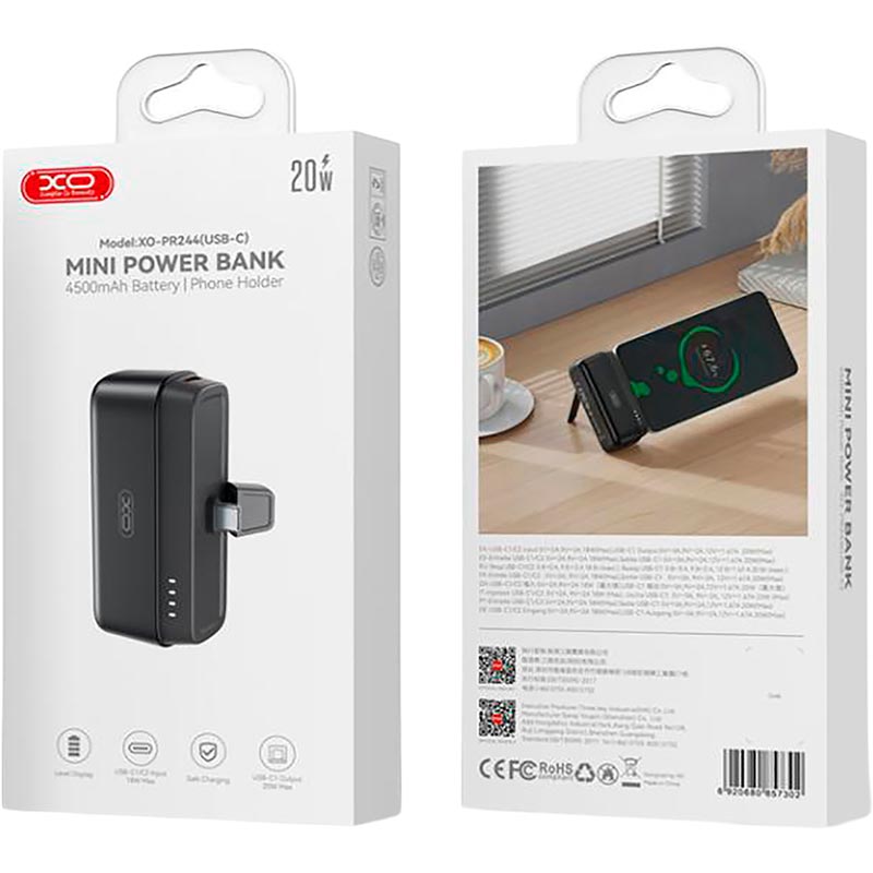 Powerbank XO 5000mAh PR244 Black Вхідний роз'єм USB Type-C