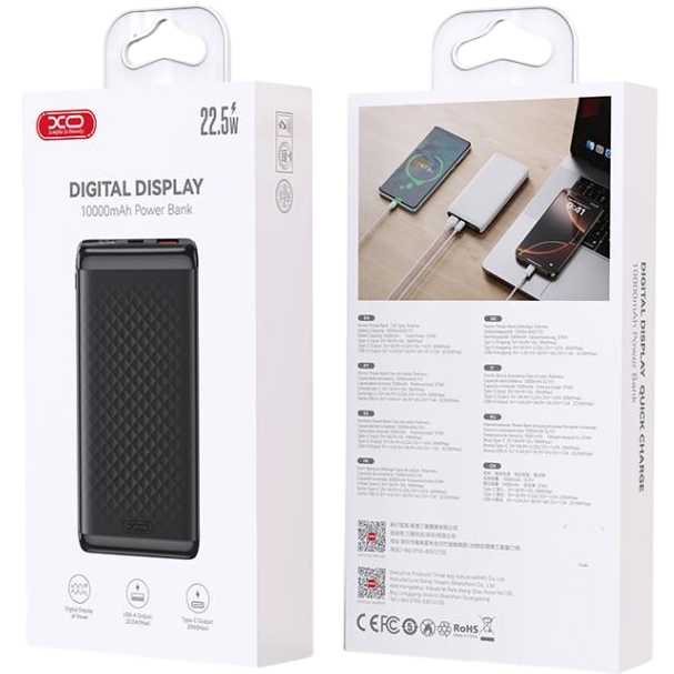 Powerbank XO 10K 10000 mAh 22.5W USB-C Black (XO-10K-225) Тип аккумулятора Li-Pol