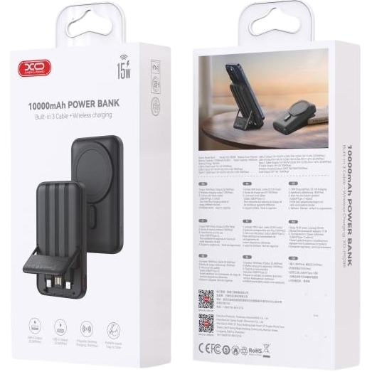 Powerbank XO 10KW 10000 mAh 15W MagSafe Black (XO-10KW-15) Вхідний роз'єм USB Type-A, USB Type-C 