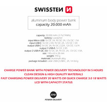 Powerbank SWISSTEN ALUMINUM 20000mAh Grey (8595217479852)