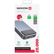 Powerbank SWISSTEN For Laptop 20000mAh 100W PD Black/Silver (8595217483781)
