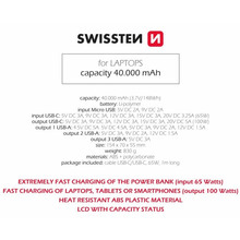 Powerbank SWISSTEN For Laptop 40000mAh 100W PD Black (8595217481275)