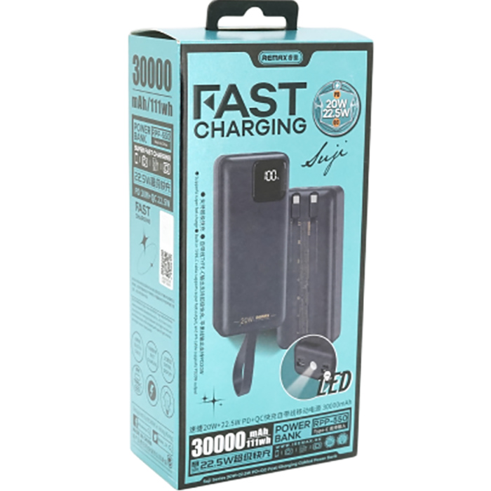 Powerbank REMAX 30000mAh USB+Type-C + Lighting+Type-C 22.5W Black (RPP-550) Вхідний роз'єм micro-USB, USB Type-C