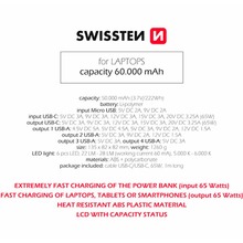 Powerbank SWISSTEN Power Line Bank For Laptop 60000 mAh 65W PD Black (8595217481299)