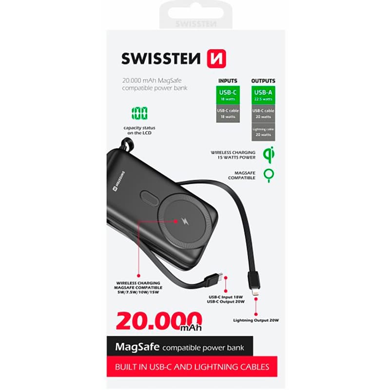 Powerbank SWISSTEN MagSafe 20000 mAh 22.5W Black (8595217484795) Ємність 20000