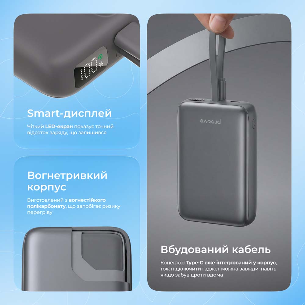 Powerbank PROOVE Neutron 22.5W 10000mAh Purple (PBNE22022209) Вхідний роз'єм USB Type-C