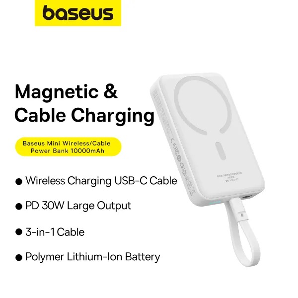 В Фокстрот Powerbank BASEUS Magnetic Mini 30W 10000mAh White (P1002210B223-00)