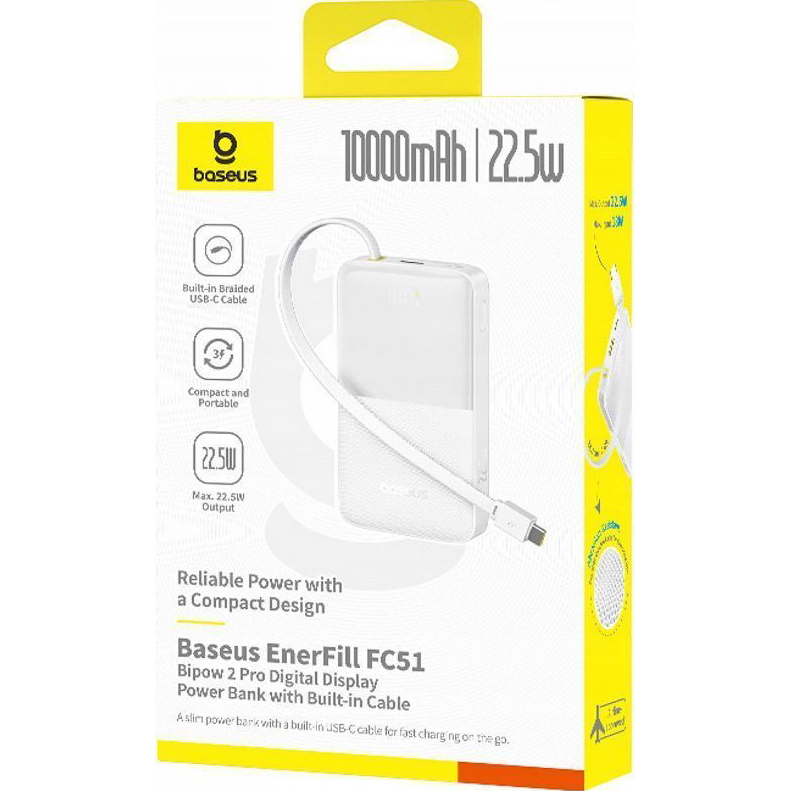 Powerbank BASEUS EnerFill Bipow2 Pro 22.5W 10000mAh White (E0027601) Входной разъем USB Type-C