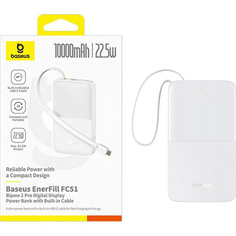 Powerbank BASEUS EnerFill Bipow2 Pro 22.5W 10000mAh White (E0027601) Емкость 10000