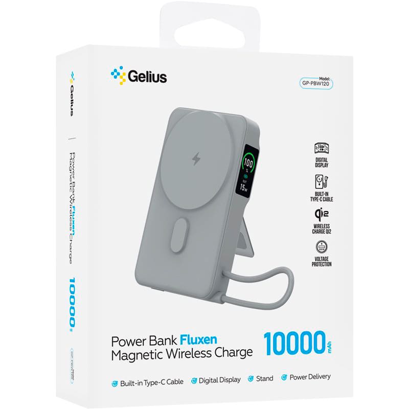 Powerbank GELIUS Fluxen 10000 mAh 15W Magnetic Wireless Charge Qi2 Grey (GP-PBW120) Тип акумулятора Li-Pol