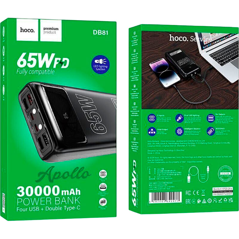 Заказать Powerbank HOCO DB81 Apollo 30000 mAh 65W Black