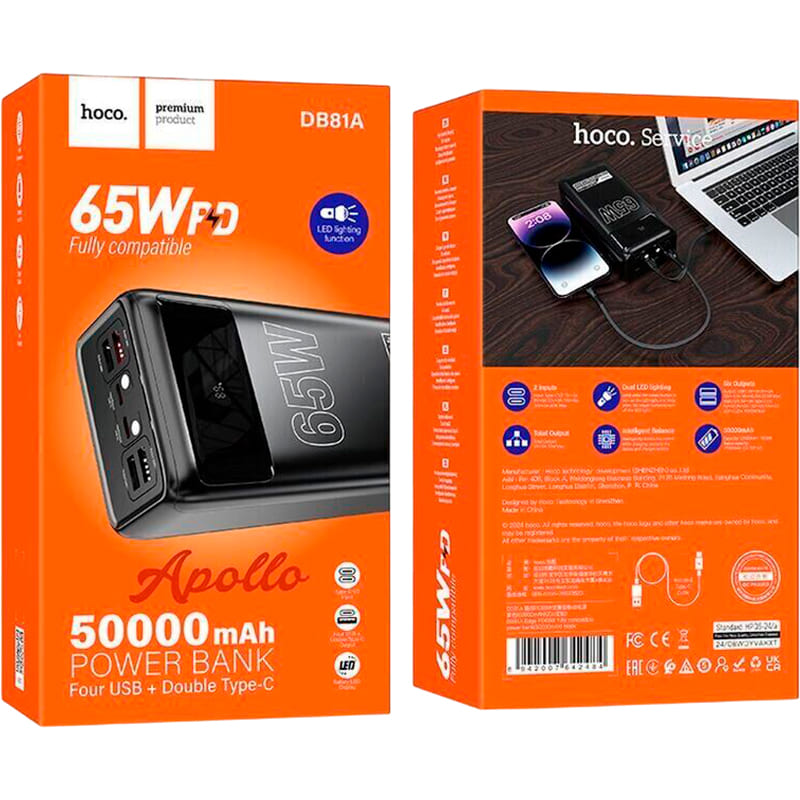 Внешний вид Powerbank HOCO DB81A  Apollo 50000 mAh 65W Black