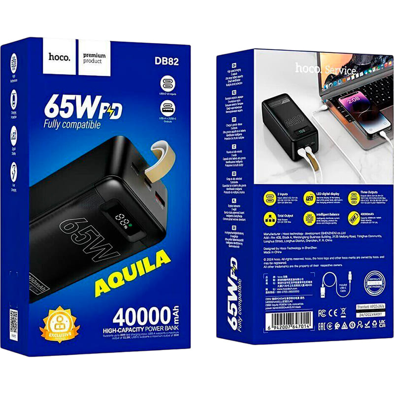 Внешний вид Powerbank HOCO DB82 Aquila 40000 mAh 65W Black (714726)