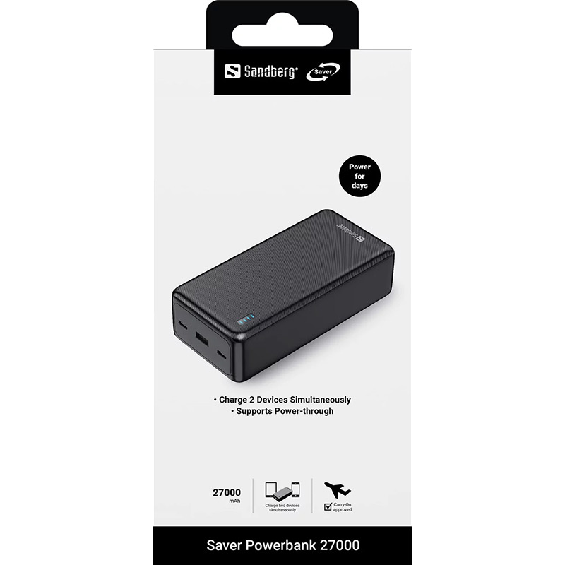 Powerbank SANDBERG Saver 27000 mAh 22.5W Black (320-43) Тип аккумулятора Li-Ion