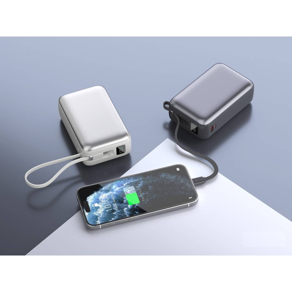 Powerbank XO 30K-65C 30000 mAh 65W USB Type-C+ 22,5W USB-A встроенный кабель Type-C Black Торговая марка XO