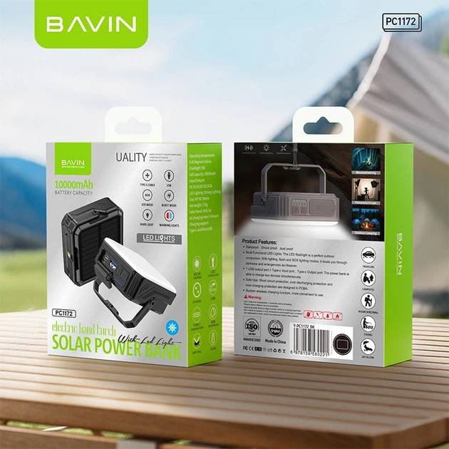 Зображення Powerbank BAVIN PC1172 10000 mAh SOLAR Led Lights White (Y-PC1172 WH)