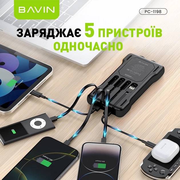 Powerbank BAVIN PC1198 10000 mAh SOLAR Led Lights Black (Y-PC1198 BK) Входной разъем micro-USB, USB Type-C, USB 2.0