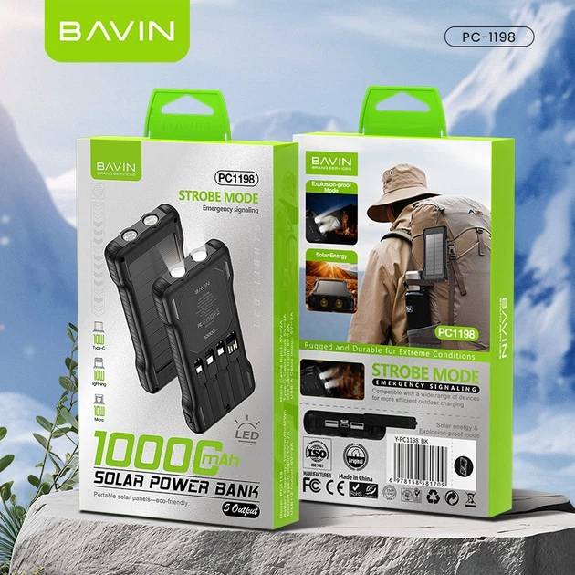 Заказать Powerbank BAVIN PC1198 10000 mAh SOLAR Led Lights Black (Y-PC1198 BK)