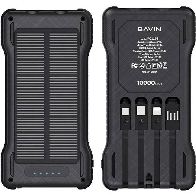 Powerbank BAVIN PC1198 10000 mAh SOLAR Led Lights Black (Y-PC1198 BK)