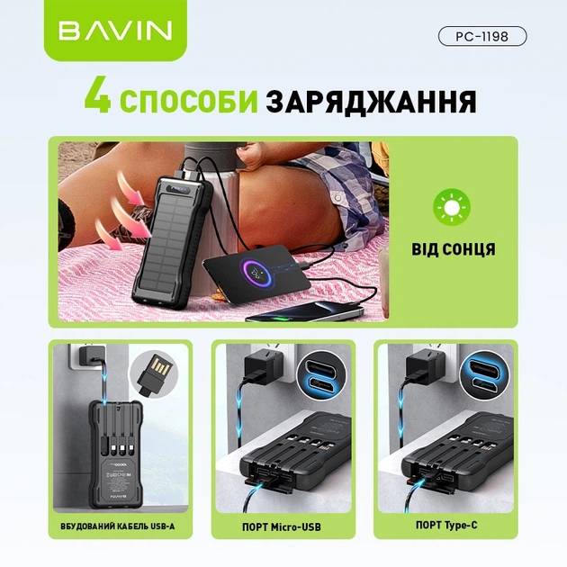Внешний вид Powerbank BAVIN PC1198 10000 mAh SOLAR Led Lights Black (Y-PC1198 BK)