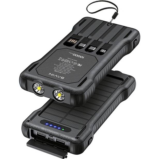 Powerbank BAVIN PC1198 10000 mAh SOLAR Led Lights Black (Y-PC1198 BK) Емкость 10000