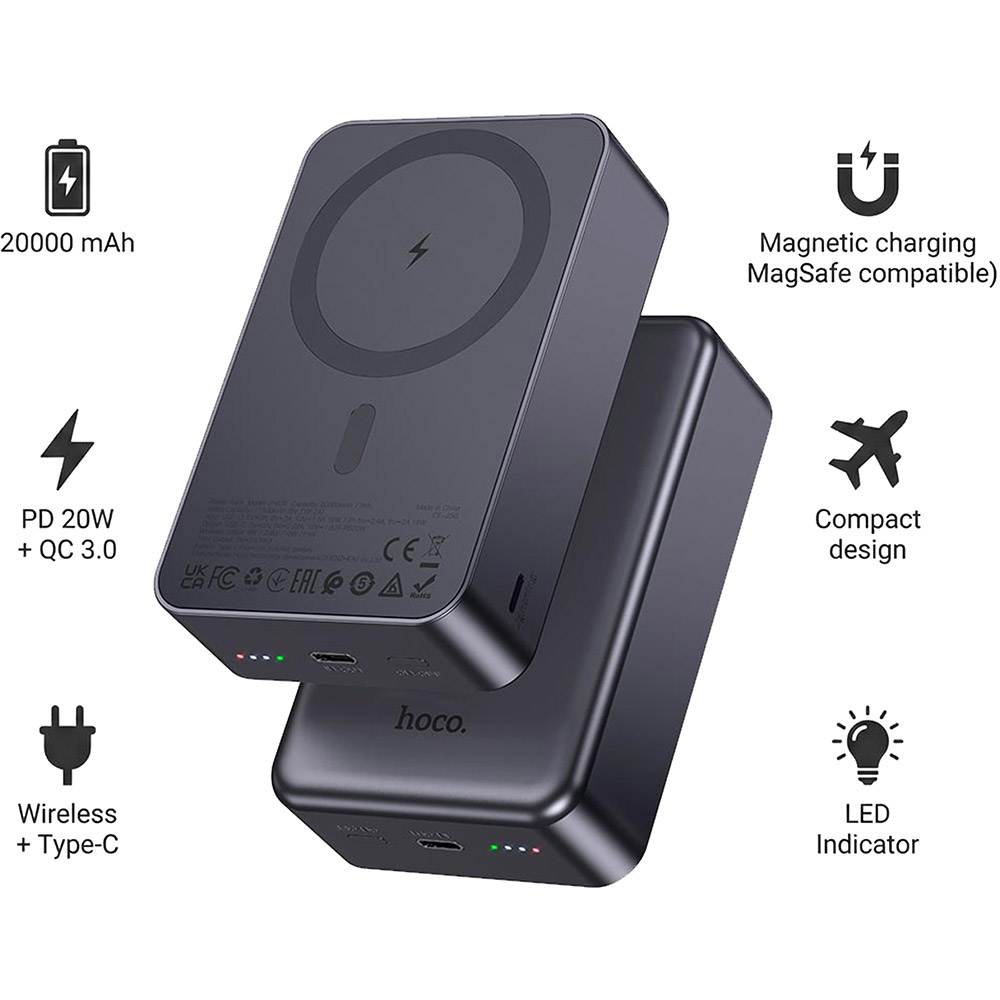 В Україні Powerbank HOCO 20000mAh J160B Original PD20W Magnetic Metal Gray (714785)