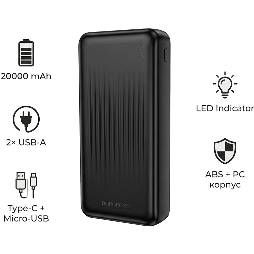 Powerbank BOROFONE 20000mAh BJ78A Clever Black (714786) Входной разъем micro-USB, USB Type-C
