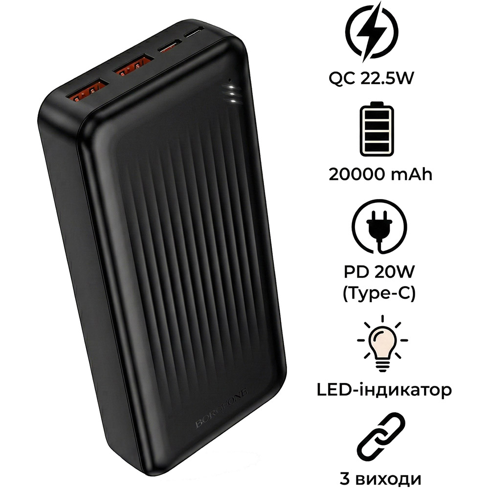Внешний вид Powerbank BOROFONE 20000mAh BJ80A Clever PD20W + QC22.5W Black (714789)