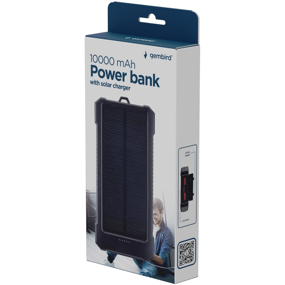 Powerbank GEMBIRD 10000 mAh QC18W+PD 20W Black (PB10-SOLAR-1) Ємність 10000