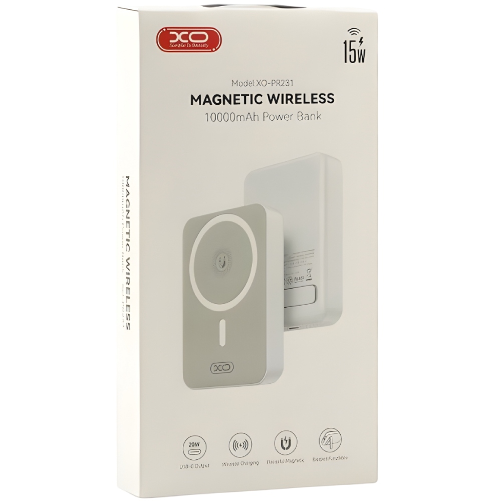 Внешний вид Powerbank XO PR231 Magnetic MagSafe 15W+PD20W 10000 mAh White (714802)