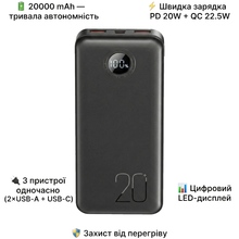 Powerbank XO PR239 PD20W/QC22.5W + LED 20000 mAh Black (714803)