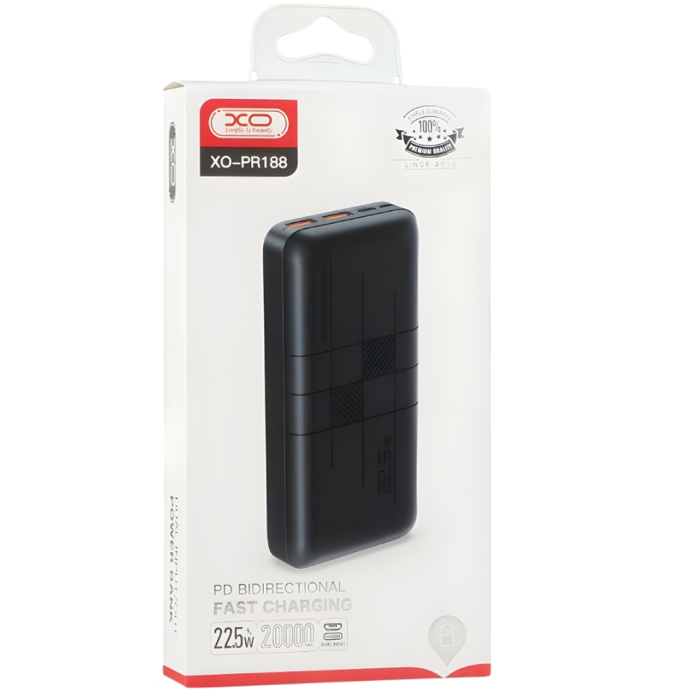 Powerbank XO PR188 PD20W/QC22.5W 20000 mAh Black (714800) Вхідний роз'єм micro-USB, USB Type-C