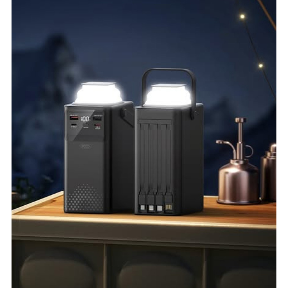 Внешний вид Powerbank XO PR287 80000mAh Four Built-in Cables + LED Display & Flashlight Black (714811)
