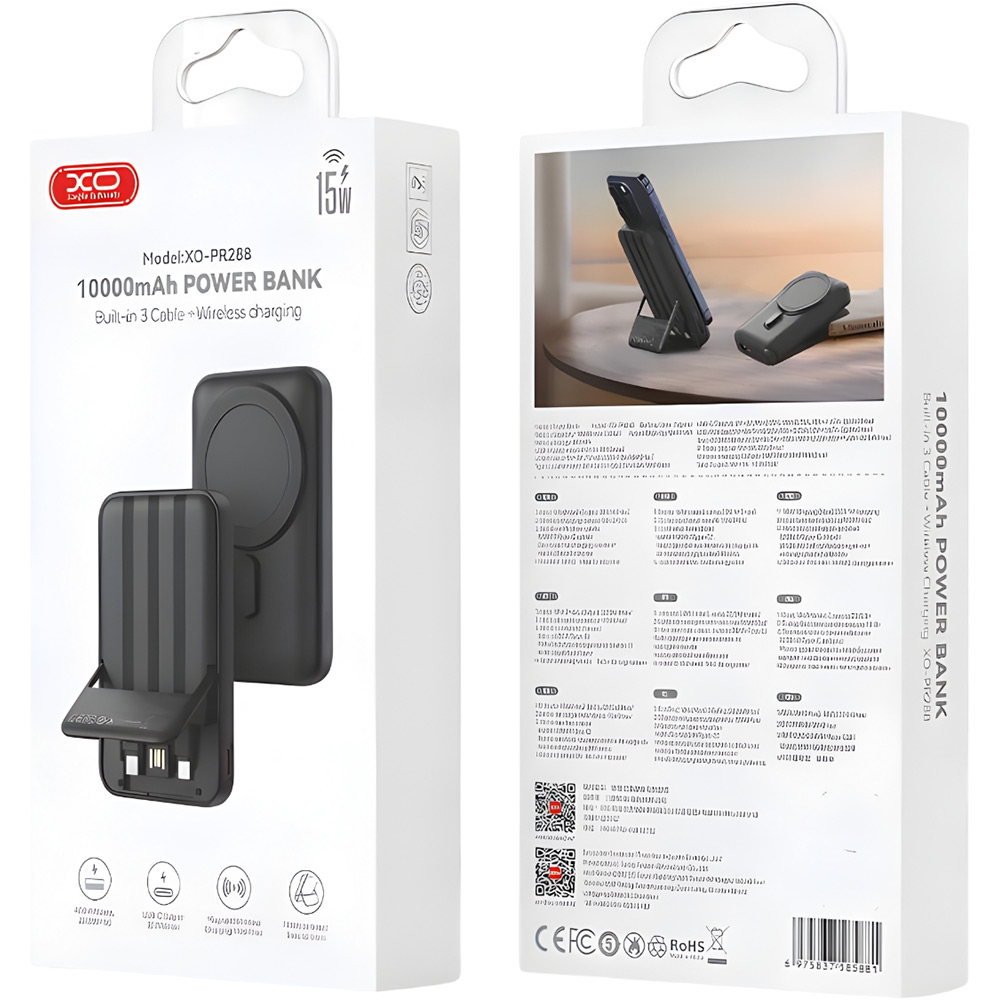 Покупка Powerbank XO PR288 10000mAh Magnetic MagSafe 15W + PD20W Built-in Cables Black (714812)