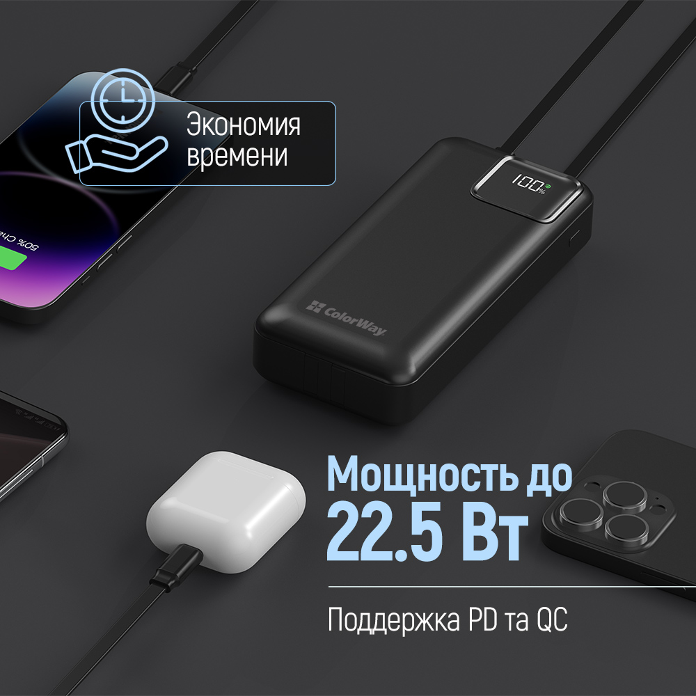Покупка Powerbank COLORWAY 20000 mAh Optimal Power Black (USB QC3.0 + USB-C PD22.5W)