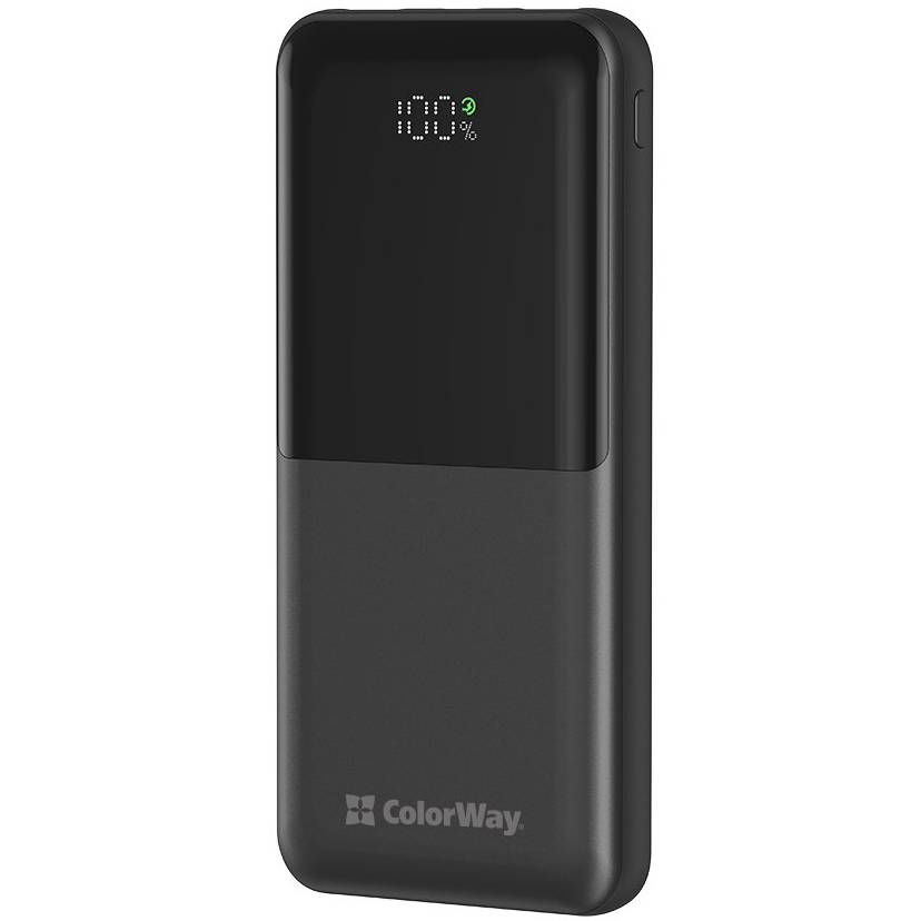 Powerbank COLORWAY 10000 mAh LCD USB QC3.0 + USB-C PD22.5W Black (CW-PB100LPB3BK-PDD)