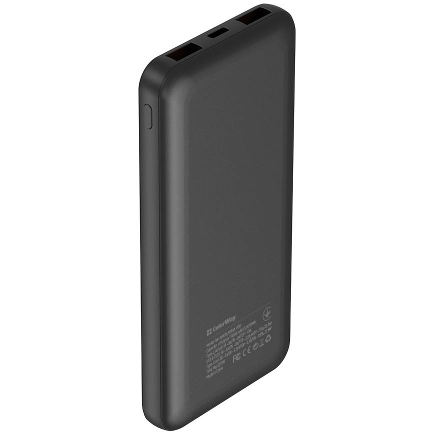 Powerbank COLORWAY 10000 mAh LCD USB QC3.0 + USB-C PD22.5W Black (CW-PB100LPB3BK-PDD) Ємність 10000