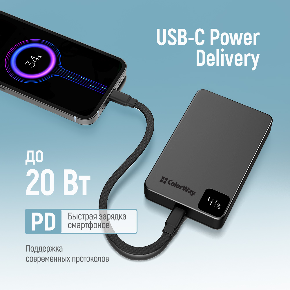 В інтернет магазині Powerbank COLORWAY 10000 mAh 15W MagSafe (USB-C PD 20W) Black