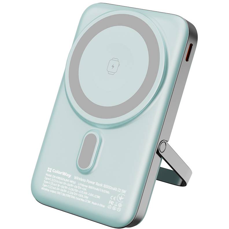 Powerbank COLORWAY 10000 mAh 15W MagSafe & Watch Wireless Aquamarine USB-C PD 22.5W (CW-PB100LPA2MT-WPDD)