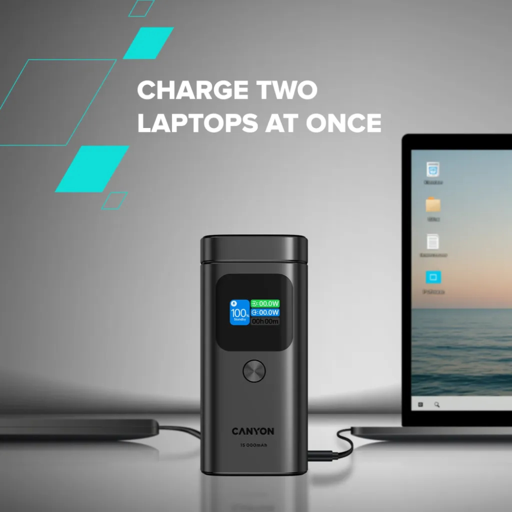 В Украине Powerbank CANYON 15000mAh OnPower 150 Qi2 magnetic 100W Aluminium Dark grey (CNS-CPB150DG)