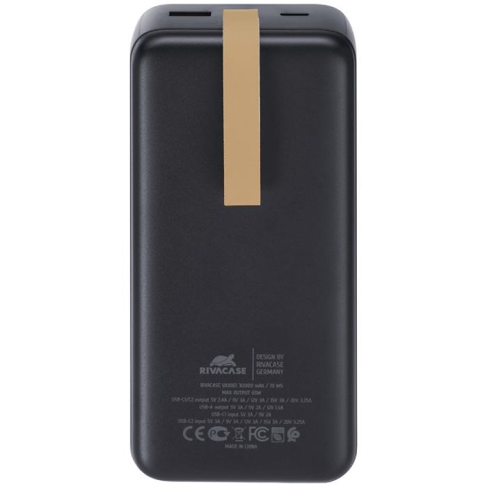 Powerbank RIVACASE VA1083 30000mA 65W PD Black Вхідний роз'єм USB Type-C